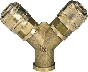 Orijinal  Çift Girişli Basınçlı Hava Çıkış Borusu C. R3/8'' (Kompresör Aksesuarı, 2'li Hava Dağıtıcı, 2x Hızlı Bağlantı, Pirinçten) - 4139680