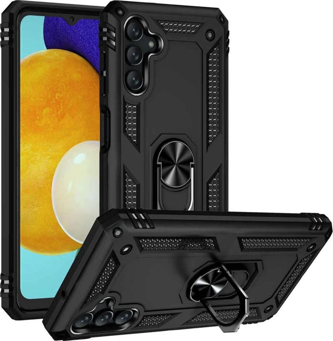 Galaxy A04S ile Uyumlu Kapak Military Yüzüklü Stantlı Panzer Tank Kılıf - Siyah