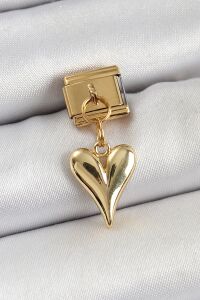 316L Çelik Sallantılı Kalp Model Gold Renk Nomination Charm