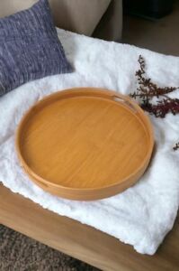 35CM Yuvarlak Bambu Servis Tepsisi, Ahşap Yuvarlak Tepsi, Bambu Tepsi (35CM*35.CM*6CM)