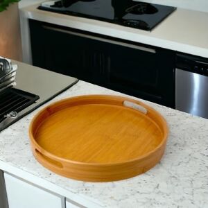 35CM Yuvarlak Bambu Servis Tepsisi, Ahşap Yuvarlak Tepsi, Bambu Tepsi (35CM*35.CM*6CM)