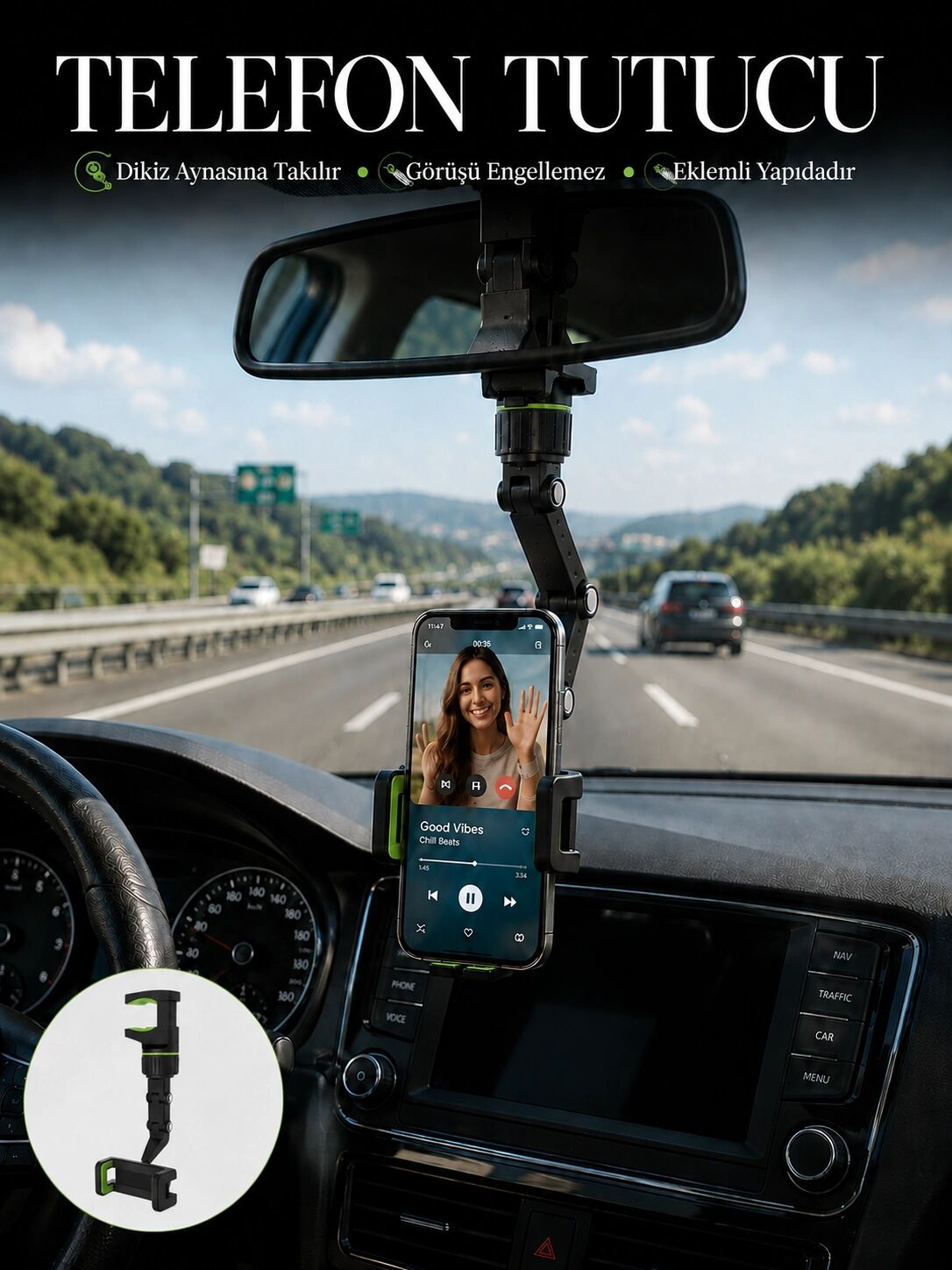 Dikiz Aynası Telefon Tutucu Katlanabilir Ayarlanabilir Araç Içi Telefon Standı