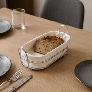 Tel Ekmek Sepeti Iç Bezli – Çıkarılabilir ve Yıkanabilir Bezli Ekmeklik – Cırtlı Bez Tasarım – Masa ve Mutfak Için Şık Ekmek Sepeti – 35X15X9 cm (Krem)