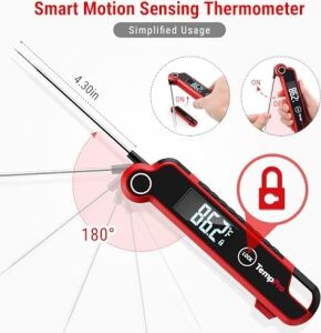 Thermopro TP620 Su Geçirmez Dijital Gıda Termometresi, 2 Saniyede Anında Okuyan Hareket Sensörlü Dönen Ekran (Barbekü, Mutfak ve Sıvı)
