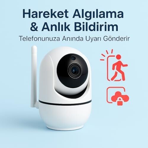 Wifi Akıllı Güvenlik Kamerası | 360° Görüş | Hareket Algılama & Anlık Bildirim | Gece Görüşü | 7/24 Uzaktan Izleme & Bulut Depolama Destekli