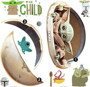RMK4655SCS Duvar Çıkartması, Motif: Mandalorian The Child Boyanmış, Yapıştırılabilir, Yeşil/kahverengi/gri