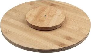 Bambu Dönerli Sunum Tahtası, 360 Derece Dönebilen Yuvarlak Pizza ve Kahvaltı Sunum Tepsisi (30 Cm)