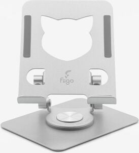 Fiigo 360 Derece Dönebilen Tablet ve Telefon Standı Kedi Figürlü Metal Silver