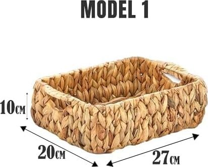 El Yapımı Hasır Bombeli Dekoratif Sepet, Hasır Bombeli Dekoratif Tepsi 3 Model Seçenekli (27 * 20 * 10CM) (Model - 1)