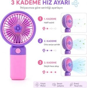 Talky Şarjlı Mini El Fanı USB Taşınabilir Sessiz Masaüstü Vantilatör 3 Kademe Soğutucu Pervane Multicolor Karışık Renk