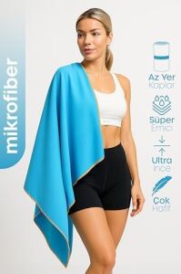 Unisex Mikrofiber Plaj Havlusu 80X130 cm Yumuşak Dokulu Deniz Banyo Sporcu Havlusu Large Boy (Turkuaz)