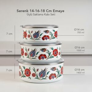 Serenk 14-16-18 cm Emaye Üçlü Saklama Kabı Seti