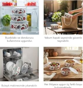 Serenk 14-16-18 cm Emaye Üçlü Saklama Kabı Seti