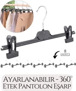 Premium Siyah Pantolon ve Etek Askısı - 8’li Set | Ayarlanabilir Metal Kıskaçlı Lüks Seri 718931