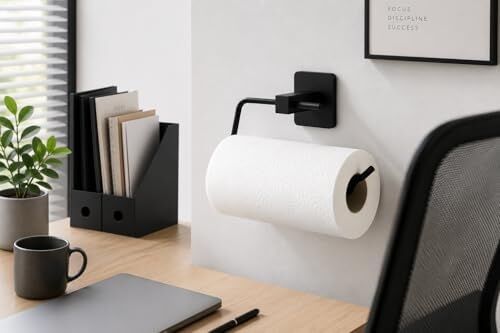 Kendinden Yapışkanlı Kağıt Havluluk ve Rulo Havlu Askısı - Deliksiz Montaj, Paslanmaz Metal, Mat Siyah - Mutfak ve Banyo Için Duvara Monte Havluluk Aparatı