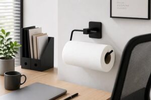 Kendinden Yapışkanlı Kağıt Havluluk ve Rulo Havlu Askısı - Deliksiz Montaj, Paslanmaz Metal, Mat Siyah - Mutfak ve Banyo Için Duvara Monte Havluluk Aparatı
