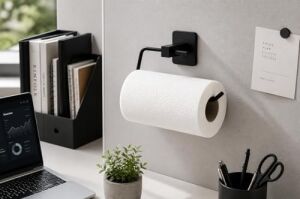 Kendinden Yapışkanlı Kağıt Havluluk ve Rulo Havlu Askısı - Deliksiz Montaj, Paslanmaz Metal, Mat Siyah - Mutfak ve Banyo Için Duvara Monte Havluluk Aparatı