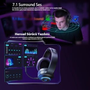 Qcy Heroad V200 Rgb 7.1 Kablosuz Gaming Oyuncu Kulaklığı 3 Modlu (Bt, 2.4ghz, Type-C) Pc - Ps5