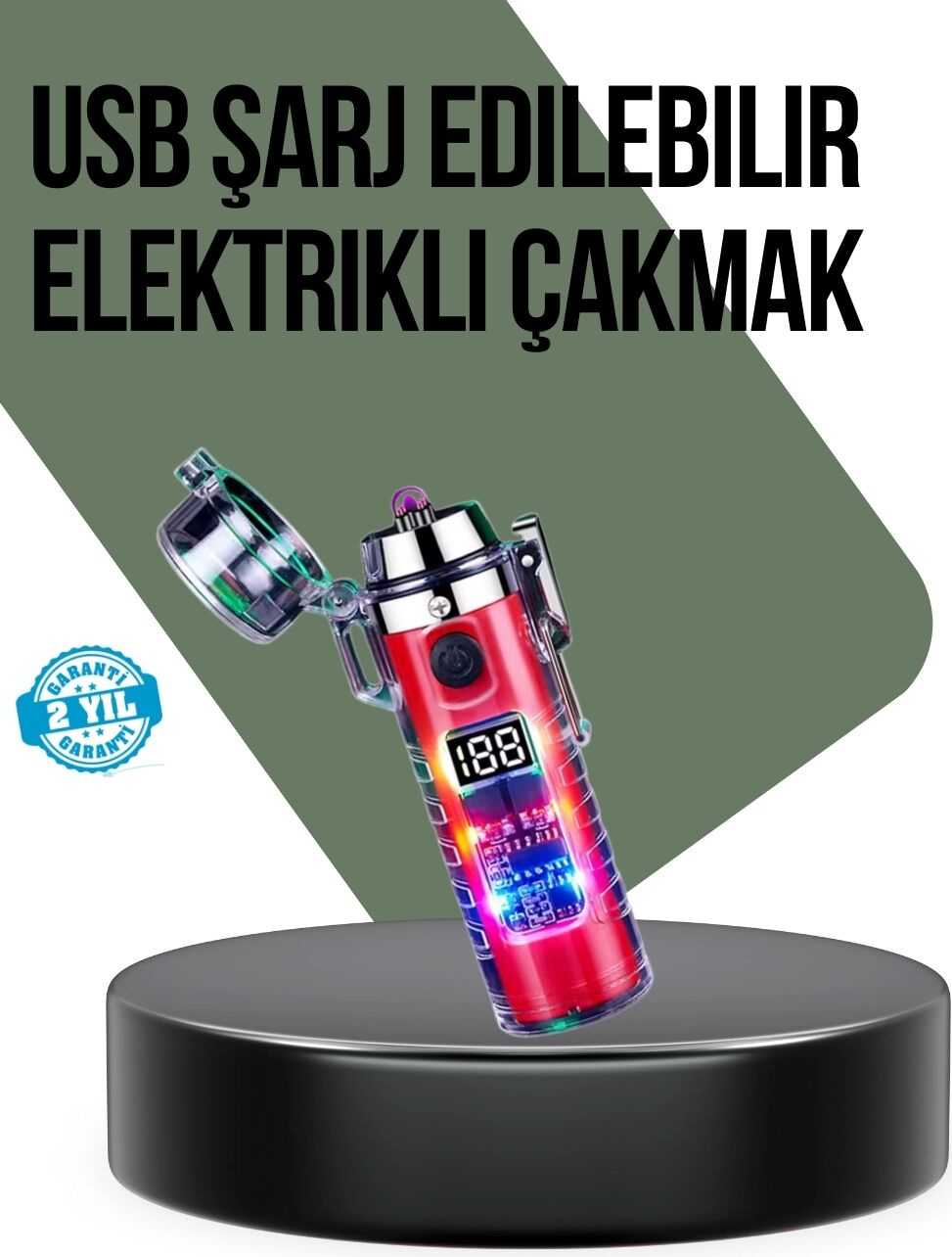 Güç Göstergeli Şarjlı Fenerli USB Elektrikli Çakmak