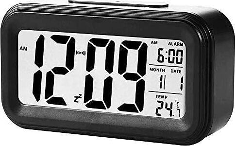 Dekoratif Dijital Alarmlı Saat, 12/24 Dönüştürme Gece Görüşlü Yatak Başucu Saati Masa Saati LED Ekran Pilli Çalar Saat 13 x 4.5x 7.5cm (Siyah)