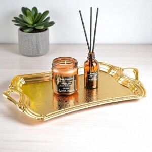 Osmanlı Motifli Dikdörtgen Metal Servis Tepsisi – Kulplu 2 Kişilik Sunum Tepsisi, 37 x 23 Cm, 373 G, Gold ve Gümüş Renk Seçeneği (Altın Sarısı)
