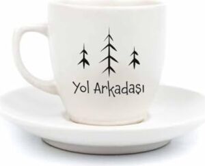 Yol Arkadaşı Temalı 2 Kişilik 4 Parça Krem Türk Kahvesi Fincan Seti - Hediyelik Kahve Fincanı Seti