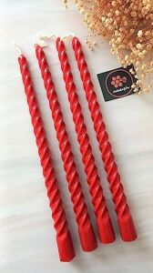 (4 Adet 27.5cm) Balmumu Mum Konik Burgulu Balmumu Şamdan Mumu Doğal Petek Balmumu Mum Dekoratif Kırılmaz Akmaz Mum Bal Mumu Beeswax Candle (Kırmızı)