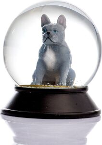 Cam ve Reçine Altın Patiler Köpek French Bulldog (Gri) Kar Küresi Hediye
