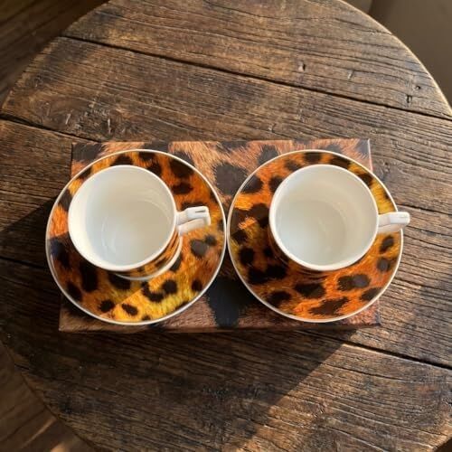 2'li Porselen Kahve Fincanı Takımı - 100 cc Leopar Desenli Altın Yaldızlı Premium Türk Kahvesi ve Espresso Fincan Seti