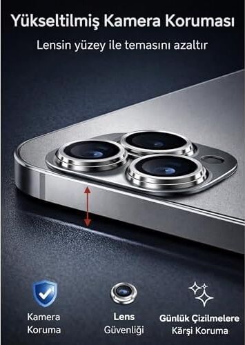 iPhone 17 Air ile Uyumlu Kamera Lens Koruyucu Cam, Hd Şeffaf Temperli Camera Lens Protector, Çizilmeye Dayanıklı Lens Cover, Metal Görünüm Çerçeveli Kamera Koruma (Siyah, iPhone 17 Air)