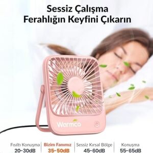 Warmco D1 Masaüstü Vantilatör USB ve Type-C Bağlantılı Taşınabilir Ultra Ince Soğutucu Fan Siyah 3 Kademeli Ayarlanabilir Katlanabilir Stand