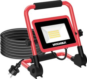 Hychika LED Şantiye Projektörü, 30 W Spot, Taşınabilir Çalışma Lambası, 3000 Lm, 6500 K, Soğuk Beyaz, IP65 Su Geçirmez, Garaj, Şantiye, Acil Durum Aydınlatması Için, 100 W x 2 Yerine Geçer [enerji