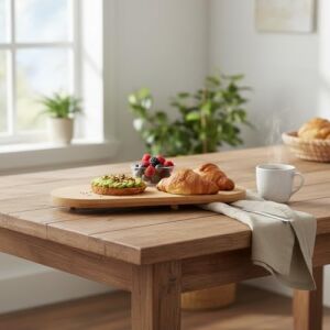 Ayaklı Bambu Sunum Tabakları, Ayaklı Bambu Sunumluk, Kek, Börek, Çörek ve Çikolata Sunum Tepsisi Yuvarlak Kenarlı Oval Sunumluk (32XM*12CM*1,5CM)