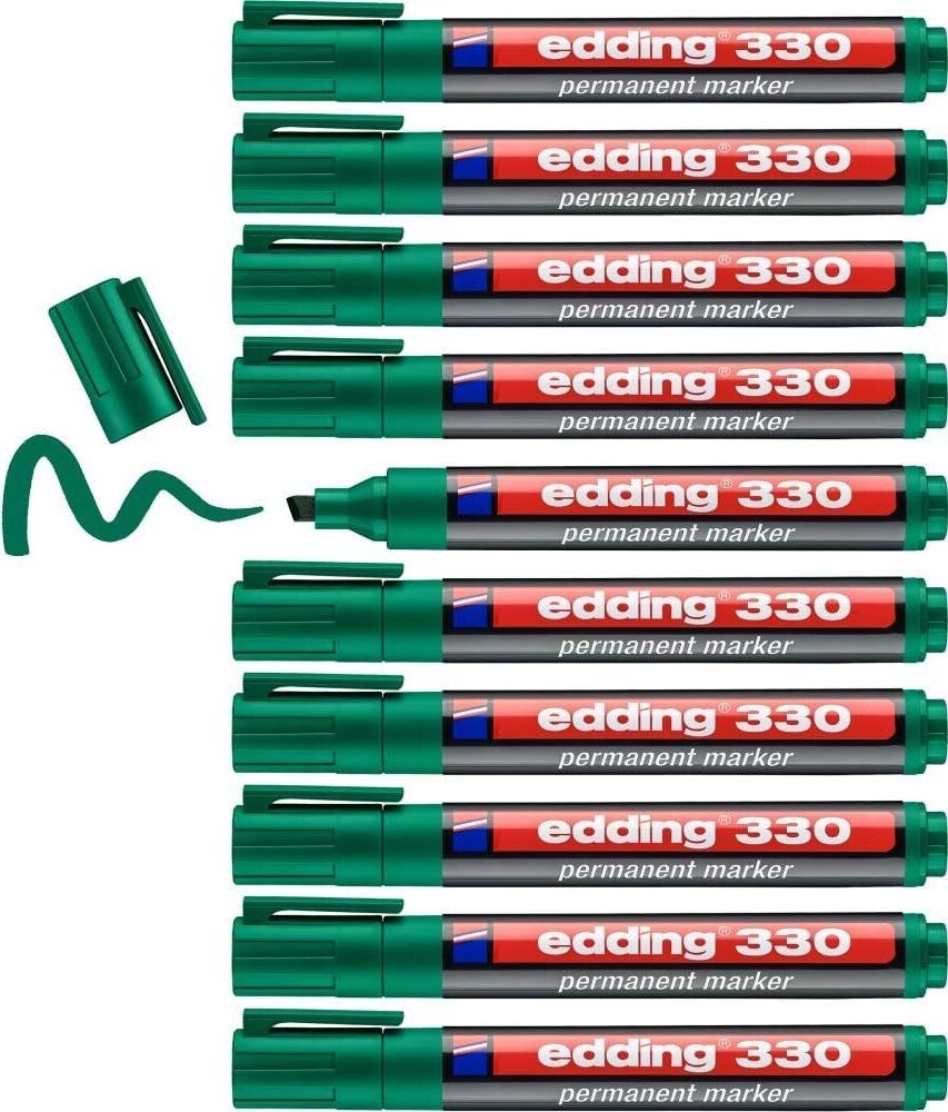 330 Permanent Markör - Yeşil - 10 Kalem - 1-5 mm Kesik Uçlu