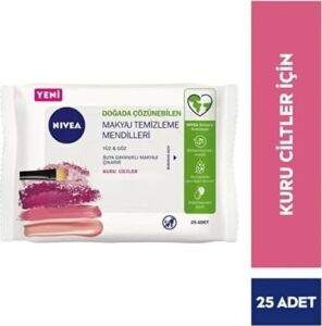 3'ü1 Arada Nazik Makyaj Temizleme Mendilleri (25 Adet),kuru Ciltler,yüz ve Göz Için,suya Dayanıklı Maskara ve Makyaj Temizleme