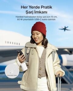Taşınabilir Şarj Cihazı, 10.000 Mah Usb-C Ince Güç Kaynağı, 2 Usb-C Port, Dijital Pil Göstergesi, 20 W Hızlı Şarj, iPhone 16, 15 Serisi,  Galaxy S25, S24, Pixel 9, iPad ve Fazlası, Beyaz