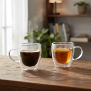 2'li Çift Cidarlı Borosilikat Cam Fincan Seti - 100 ml Espresso ve Türk Kahvesi Bardağı - Isıya Dayanıklı El Yakmayan Modern Tasarım (2 Adet)