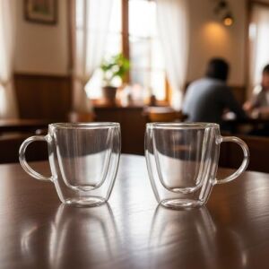 2'li Çift Cidarlı Borosilikat Cam Fincan Seti - 100 ml Espresso ve Türk Kahvesi Bardağı - Isıya Dayanıklı El Yakmayan Modern Tasarım (2 Adet)