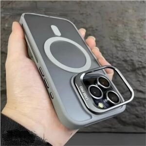 iPhone 13 ile Uyumlu Kamera Lens Aparatlı Stand Olabilen Magsafe ile Uyumlu Kamera Korumalı Şeffaf Full Color Magnetic Wireless Telefon Kılıfı (Titanyum, iPhone 13)