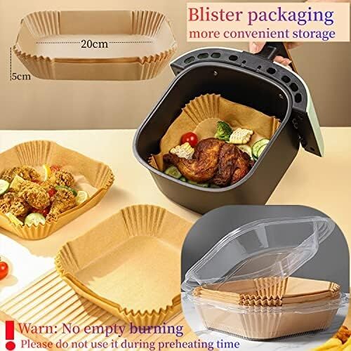 Sıcak Hava Fritözleri Için Fırın Kağıdı, 100 Adet Airfryer Pişirme Kağıdı, Yapışmaz, Yağa Dayanıklı, Suya Dayanıklı Hava Fritözü, Tek Kullanımlık Parşömen Kağıdı, Fırın ve Mikrodalga Için