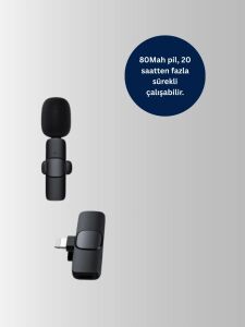Çift Mikrofonlu Kablosuz Kayıt Seti iPhone Uyumlu Mini Mikrofon