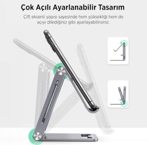 Alüminyum Katlanabilir Metal Masaüstü Telefon Tutucu Standı Gümüş