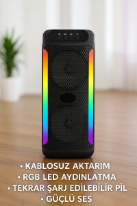 Rgb Işıklı Çift Hoparlörlü Taşınabilir Bluetooth Speaker ve Mikrofon Yeni Nesil