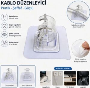 Çok Amaçlı Kıskaçlı Yapışkanlı Kablo ve Mop Tutucu