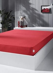 Kobe Home Örme Penye Lastikli Çarşaf, Çift Kişilik, Kırmızı, Pamuk-Elastan 230 G/m2