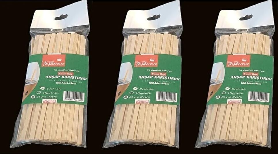 3'lü Paket Ahşap Çay ve Kahve Karıştırıcı (3 x 50 Adet) - Toplam 150 Adet Doğal Tahta Karıştırıcı Çubuk
