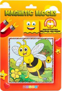 Manyetik Blok Çift Taraflı 9 Parçalı Mıknatıslı Arı-Kelebek Puzzle - 2 Görsel Yapboz