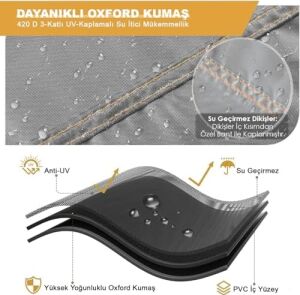 Bahçe Mobilyası Koruma Örtüsü, 180-120-74CM, Ağır Hizmet Oxford Kumaş, Su Geçirmez, Dış Mekan Veranda Masa Örtüsü, Havalandırmalı Masa ve Sandalye Koruma Kılıfı - Gri