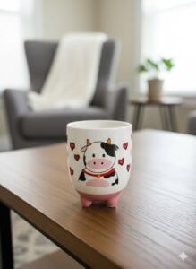Inek Kupa 06 El Yapımı 3D Krem Parlak Kupa - El Yapımı Seramik Kupa