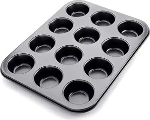 12 Bölmeli Premium Metal Muffin ve Cupcake Tepsisi - Yapışmaz, Eşit Pişirme Özellikli Kalıp